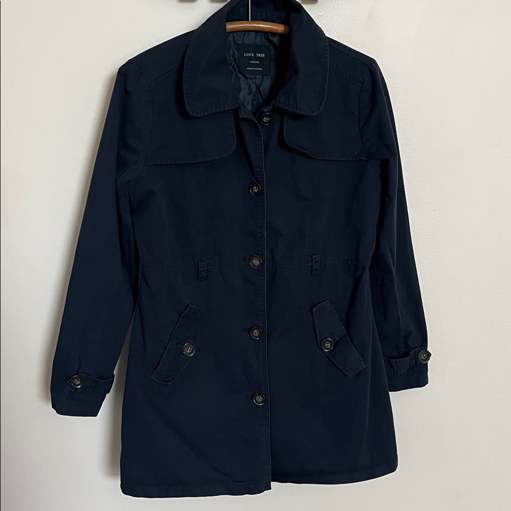 Cotton Navy Trench Coat Size M Love Tree